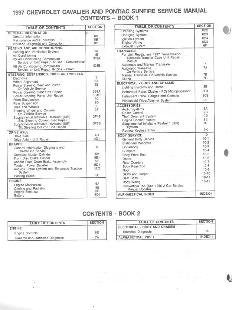 1997 Chevrolet Cavalier Pontiac Sunfire Shop Repair Maintenance Service Manual 3 Vol. Set