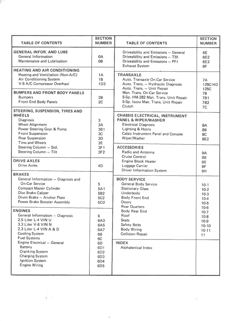 1989 Oldsmobile Cutlass Calais OEM Shop Service Repair Chassis Manual