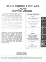 1991 Oldsmobile Cutlass Calais OEM Shop Service Repair Chassis Manual