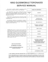 1992 Oldsmobile Toronado Trofeo OEM Shop Service Repair Chassis Manual