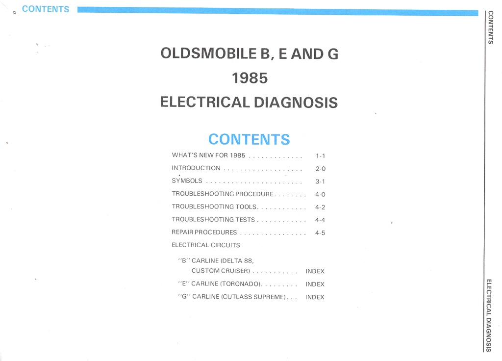 1985 Oldsmobile Electrical Troubleshooting/Wiring Diagrams Manual— Cutlass Supreme, Delta 88 Royale, Custom Cruiser, Toronado