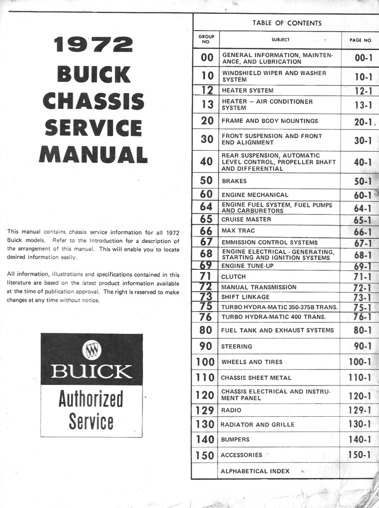 1972 Buick Factory Repair Maintenance Shop Chassis Service Manual Skylark GSX Riviera LeSabre Centurion Electra Estate Wagon