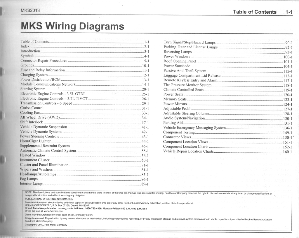2013 Ford Lincoln MKS Electrical Wiring Diagrams Shop Service Repair Manual