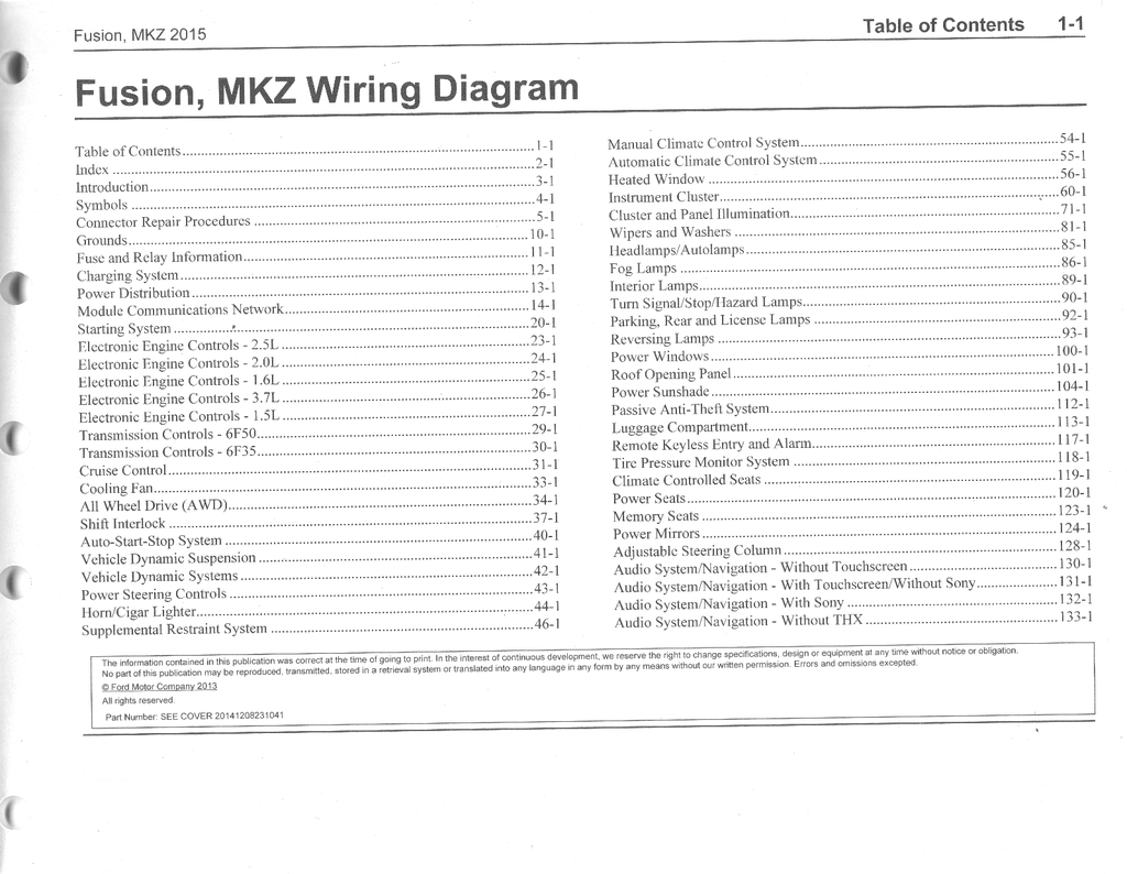 2015 Ford Fusion Lincoln MKZ Electrical Wiring Diagrams Manual