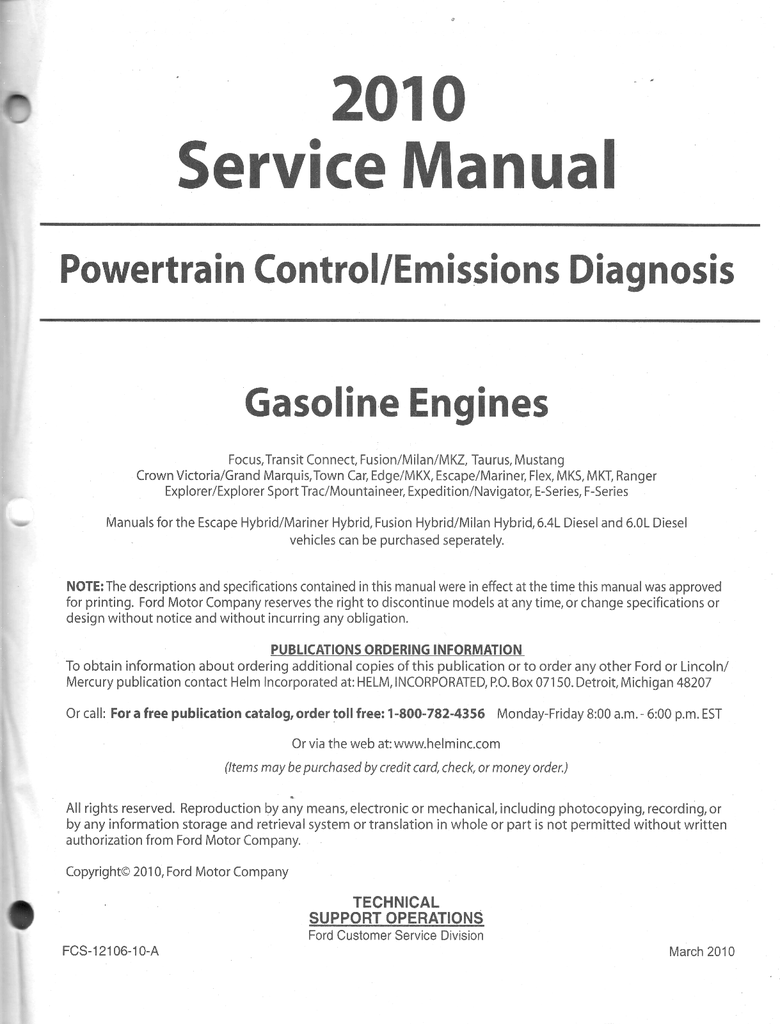 2010 Ford Car/Truck Gasoline Powertrain Control/Emissions Diagnosis Original OEM Factory Service Manual