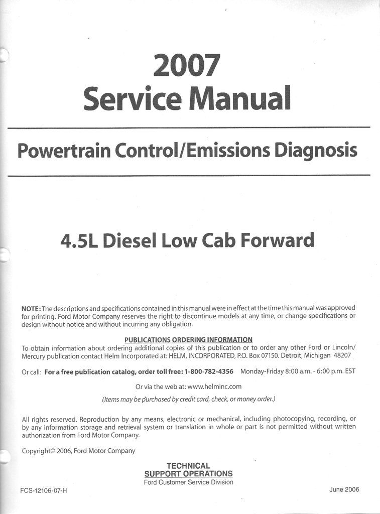2007 Ford 4.5L Diesel Low Cab Forward Powertrain Control/Emission Diagnosis Shop Service Repair Manual