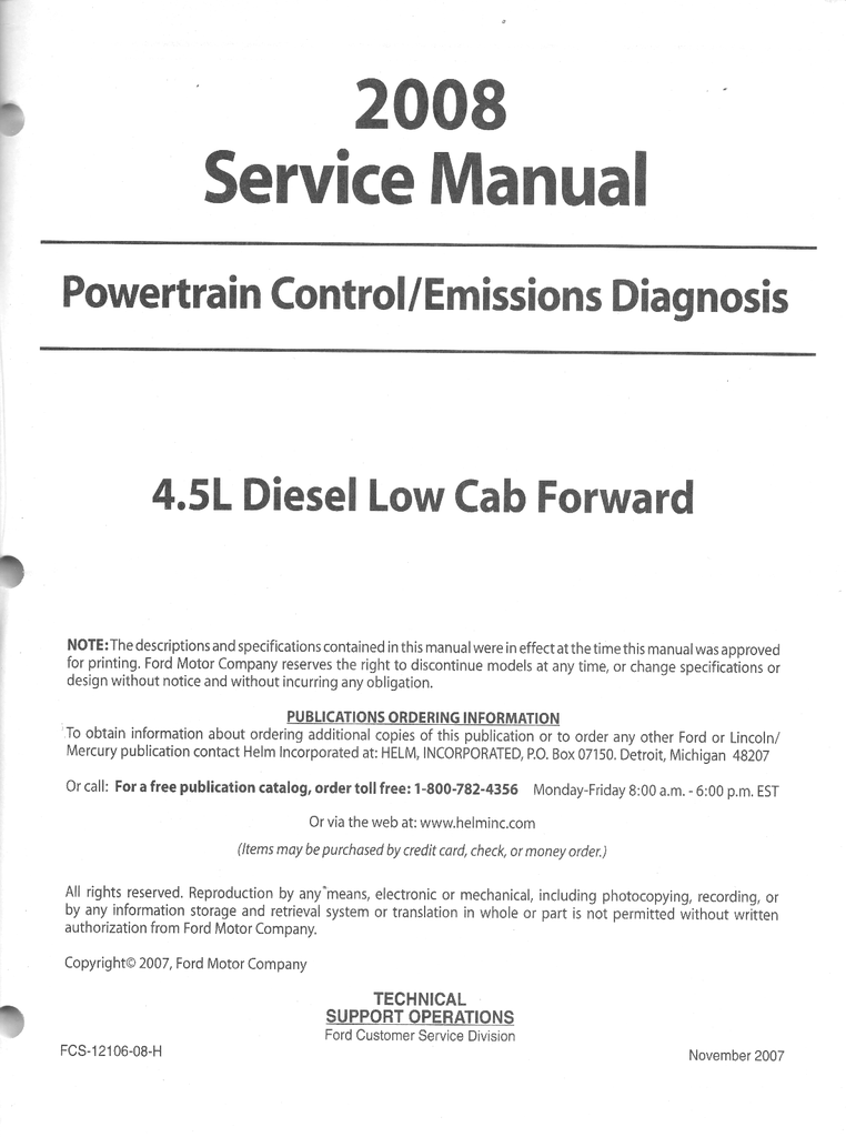 2008 Ford 4.5L Diesel Low Cab Forward Powertrain Control/Emission Diagnosis Shop Service Repair Manual