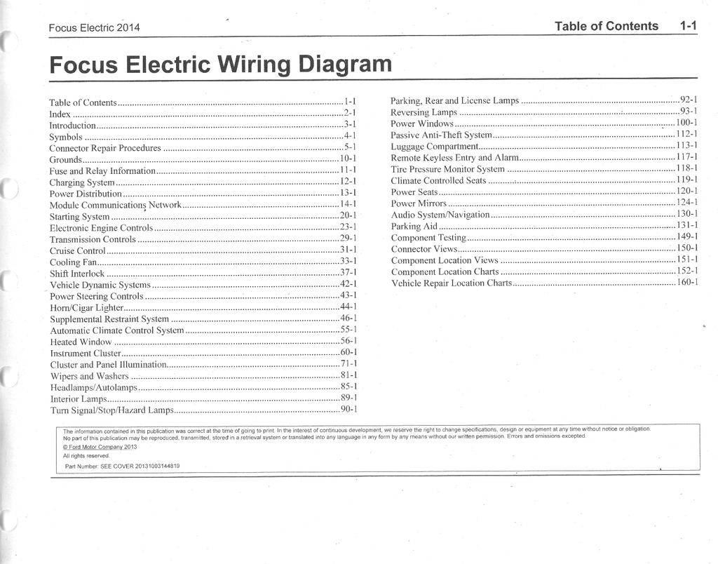 2014 Ford Focus Electric Electrical Wiring Diagrams Manual