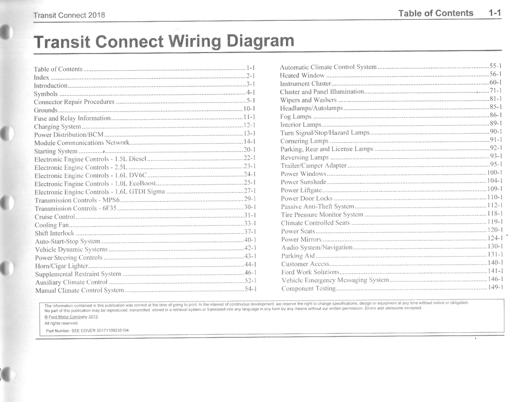2018 Ford Transit Connect Electrical Wiring Diagrams Manual