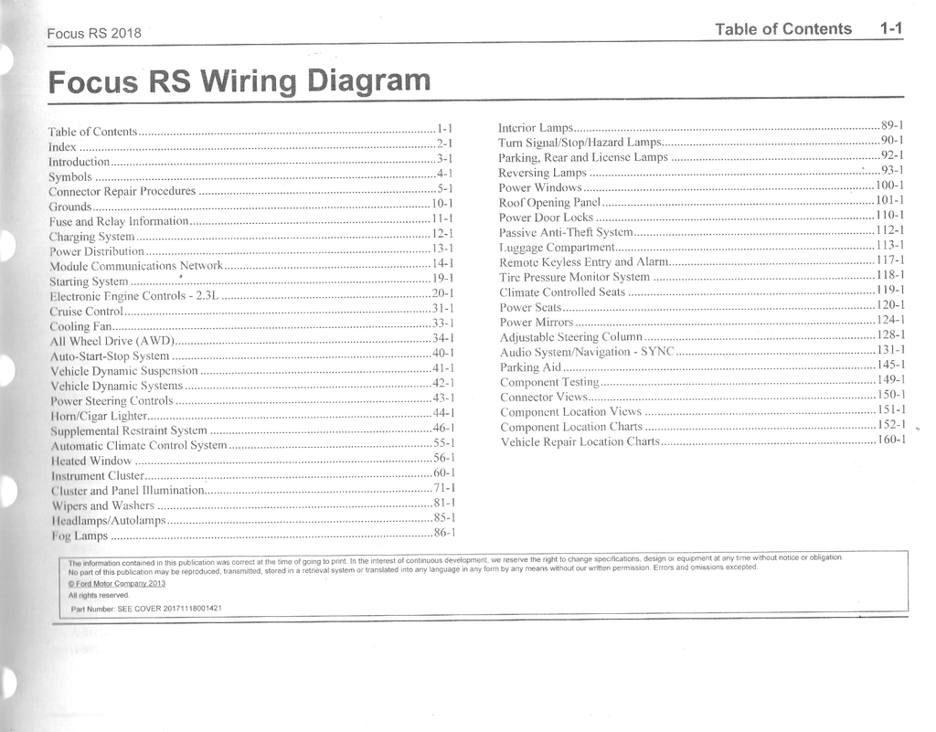 2018 Ford Focus RS Electrical Wiring Diagrams Manual