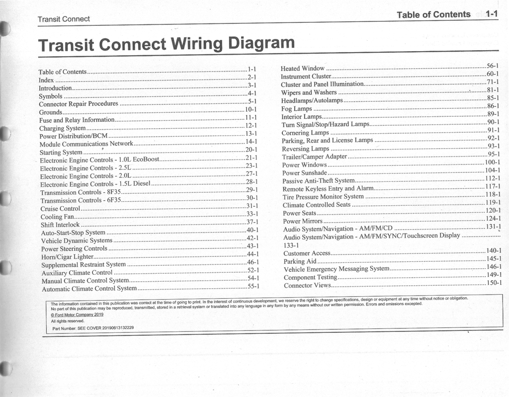 2019 Ford Transit Connect Electrical Wiring Diagrams Manual