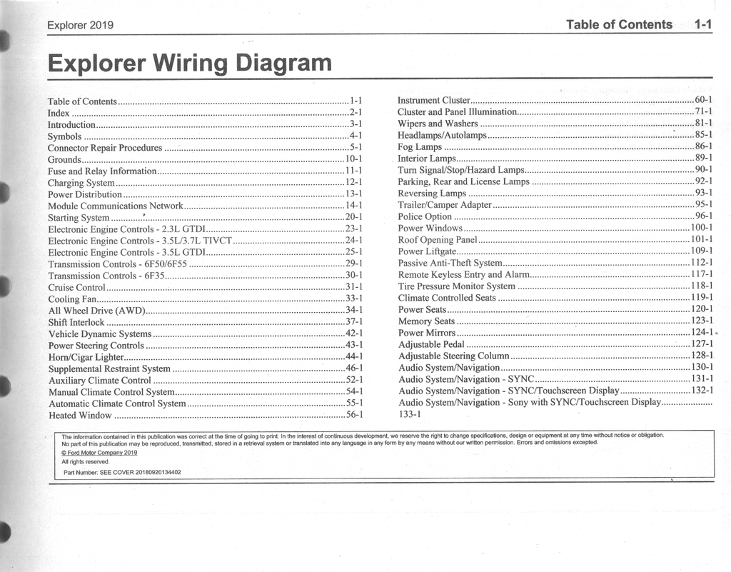 2019 Ford Explorer Electrical Wiring Diagrams Manual