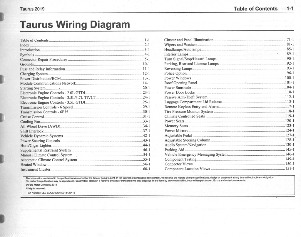2019 Ford Taurus Electrical Wiring Diagrams Manual