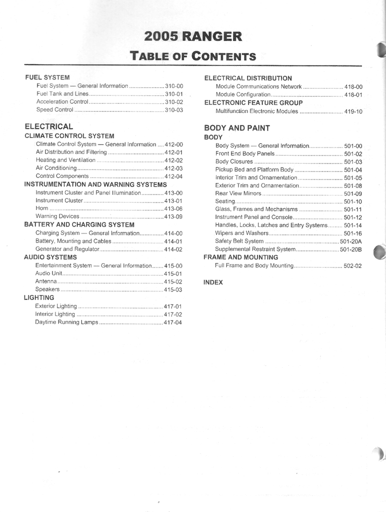 2005 Ford Ranger Workshop Service Manual