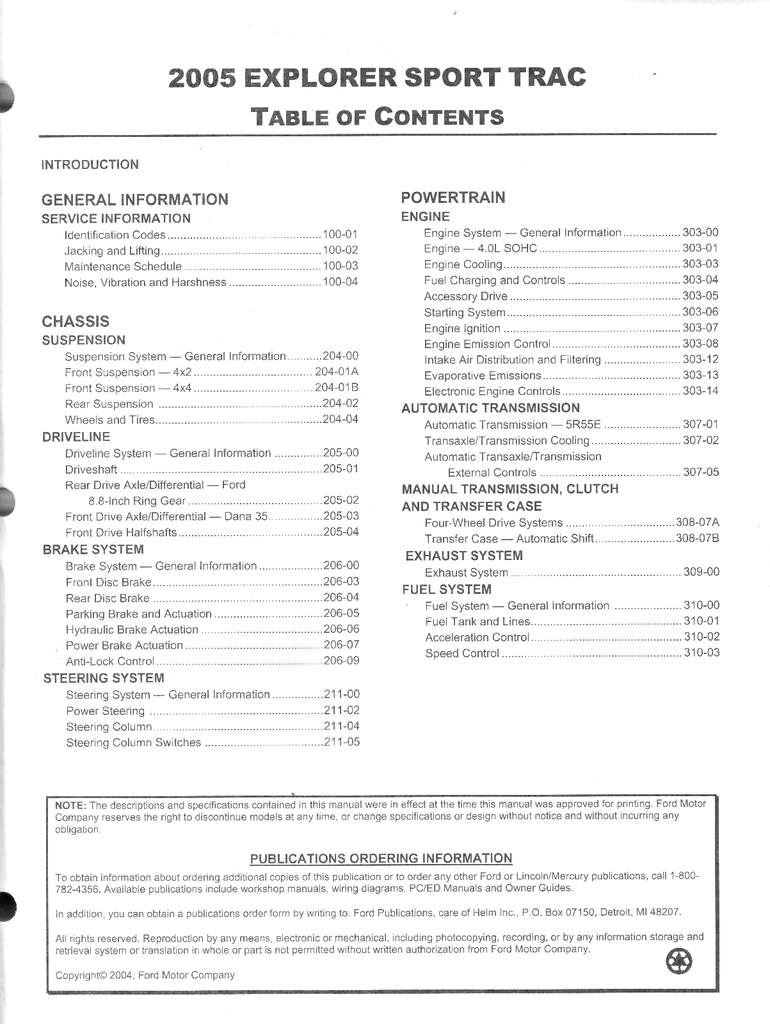 2005 Ford Explorer Sport Trac Workshop Service Manual