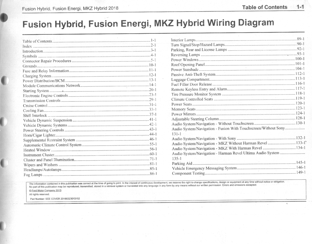 2018 Ford Fusion Hybrid, Fusion Energi & Lincoln MKZ Hybrid Electrical Wiring Diagrams Manual