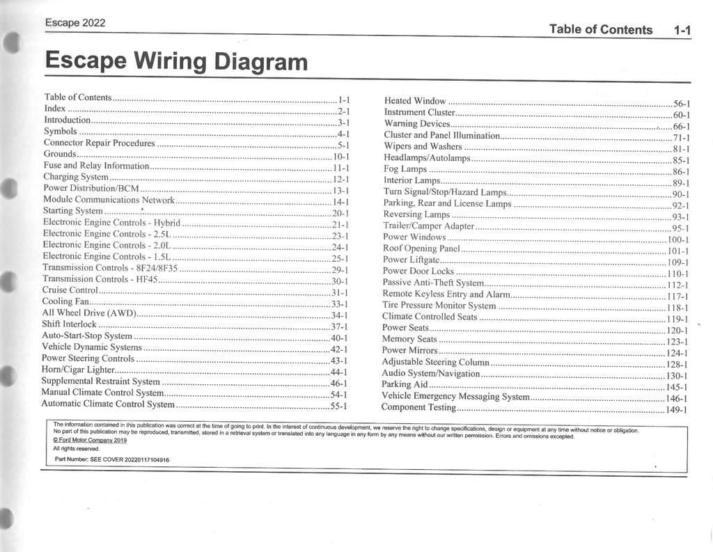 2022 Ford Escape Electrical Wiring Diagrams Manual