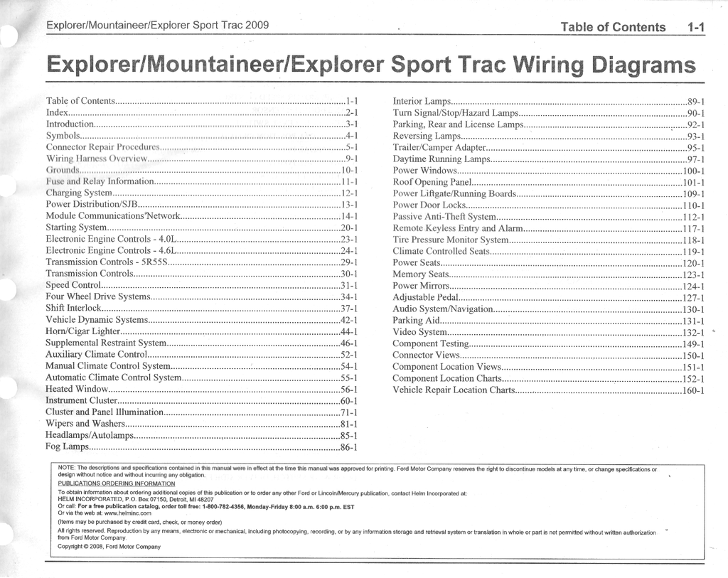 2009 Ford Explorer, Explorer Sport Trac & Mercury Mountaineer Factory Electrical Wiring Diagrams Manual