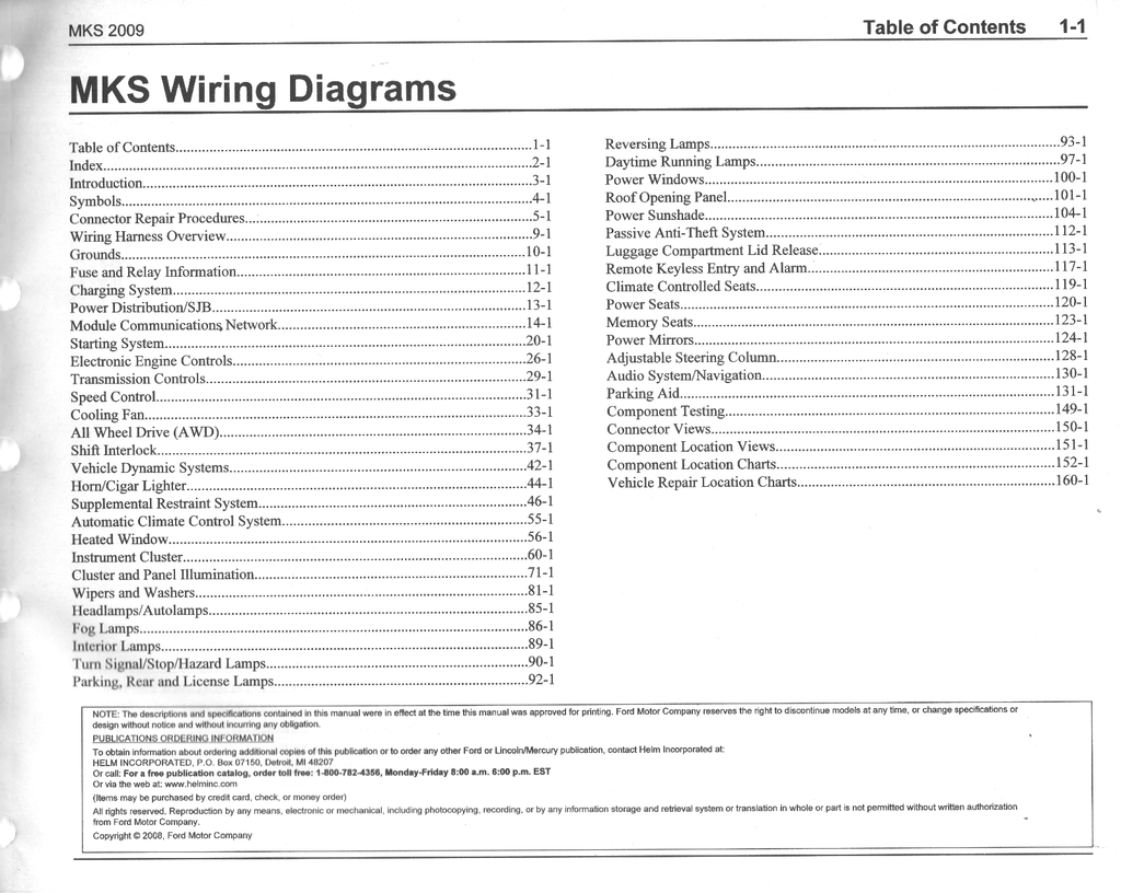 2009 Ford Lincoln MKS Factory Electrical Wiring Diagrams Manual