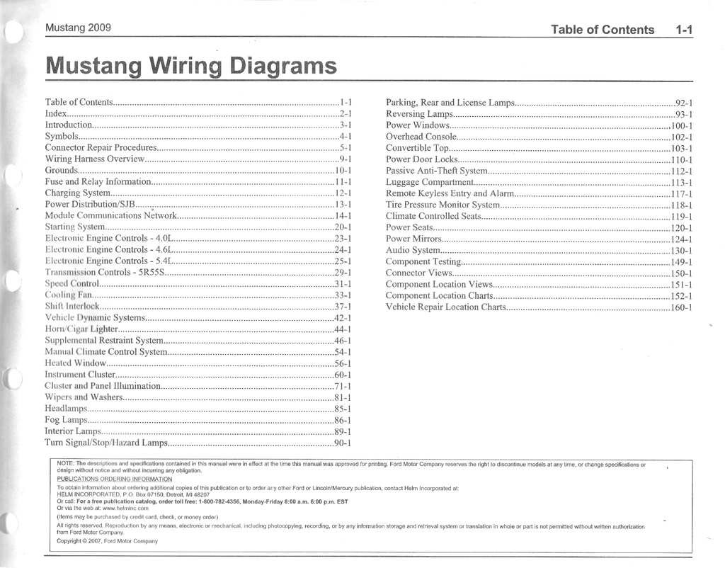 2009 Ford Mustang Factory Electrical Wiring Diagrams Manual