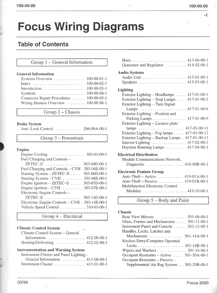 2000 Ford Focus Factory Electrical Wiring Diagrams Manual