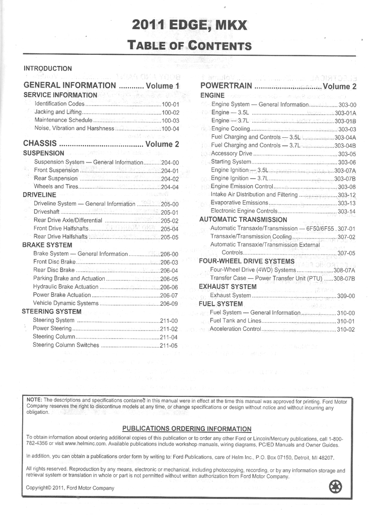 2011 Ford Edge, Lincoln MKX Factory Workshop Service Manual Set