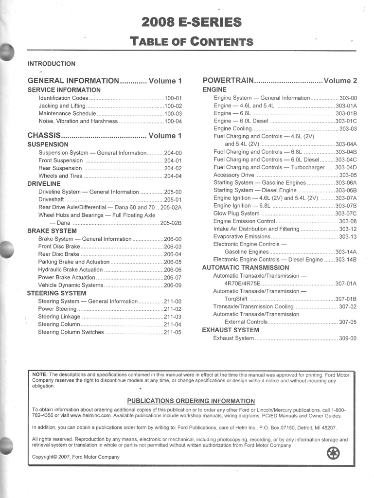 2008 Ford E-Series Van Factory Workshop Service Manual Set