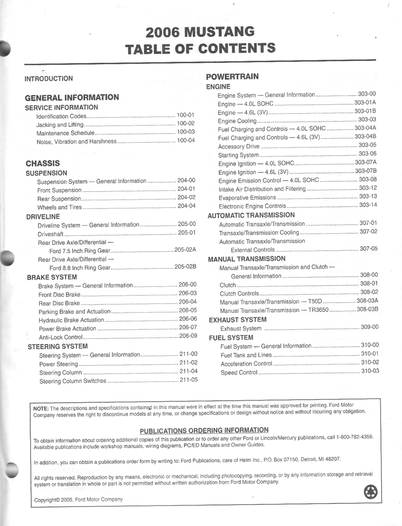 2006 Ford Mustang Factory Workshop Service Manual