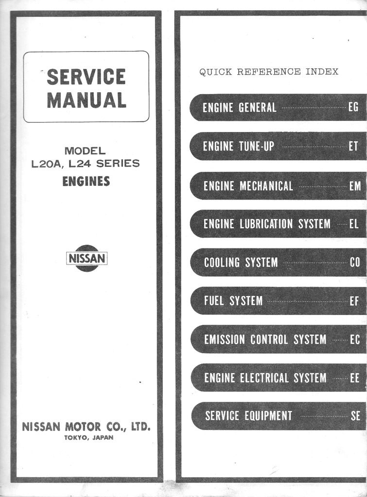 1970-1971 Nissan/Datsun 240Z L20A, L24 Factory Engine Repair Shop Service Manual