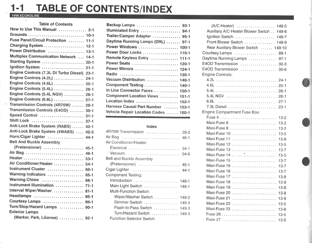 1998 Ford Econoline Van & Club Wagon Factory Electrical Vacuum & Troubleshooting EVTM Manual Wiring Diagrams