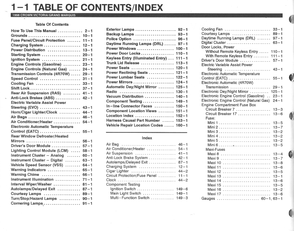 1998 Ford Crown Victoria, Mercury Grand Marquis Factory Electrical & Vacuum Troubleshooting Wiring Diagrams Manual EVTM