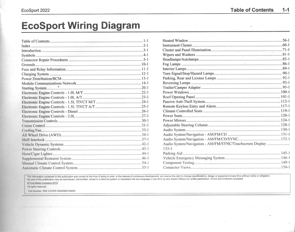 2022 Ford Ecosport Factory Electrical Wiring Diagrams Manual