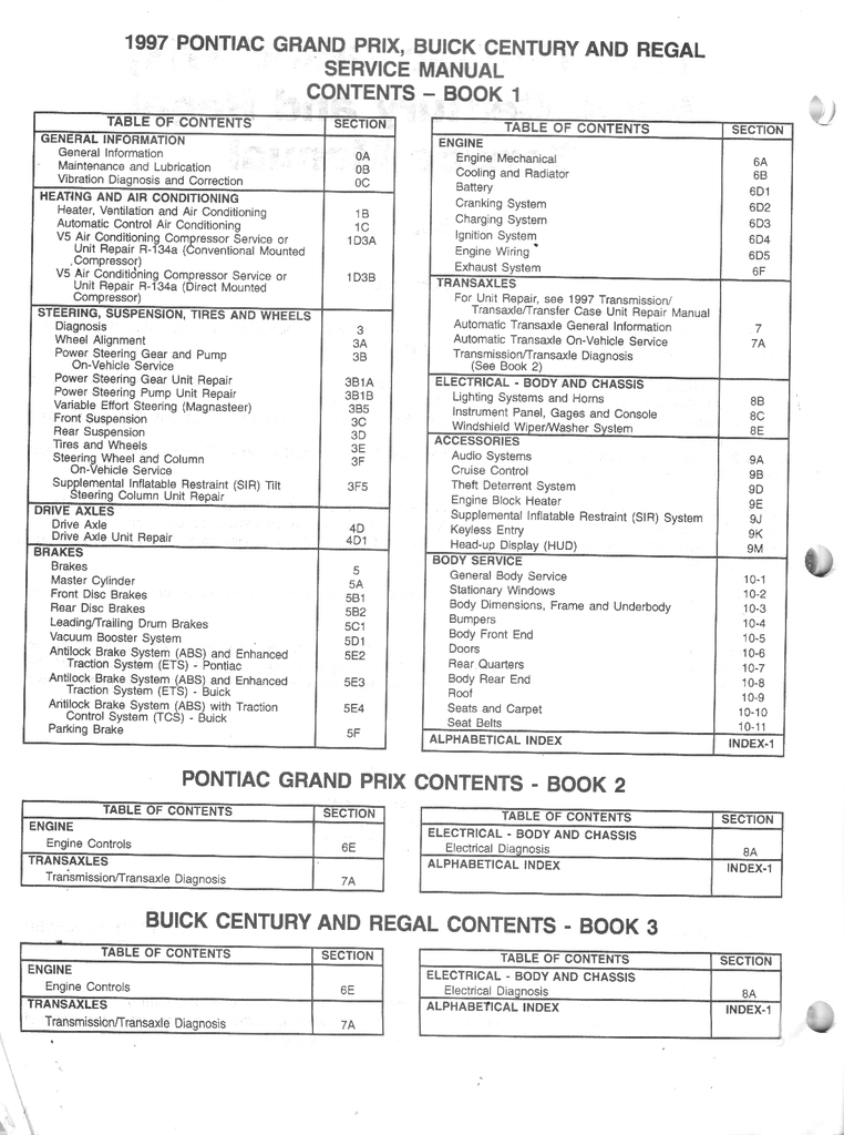 1997 Pontiac Grand Prix, Buick Century & Regal Factory Shop Repair Service Manual Set