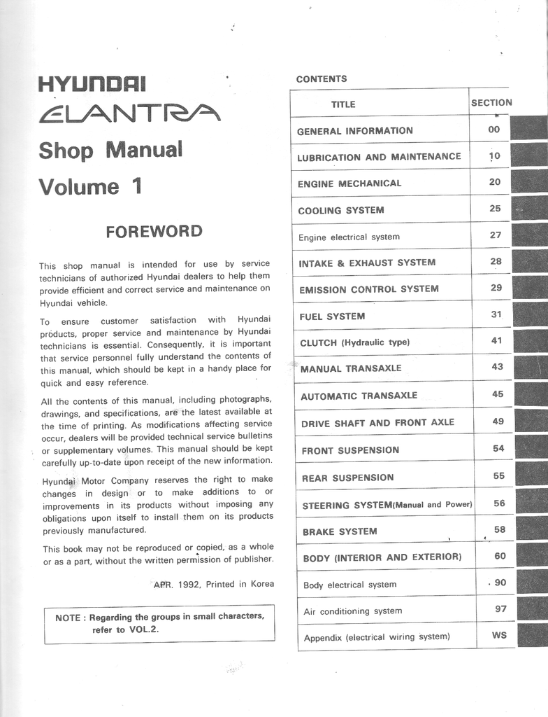 1993 Hyundai Elantra Factory Shop Repair Service Manual Set