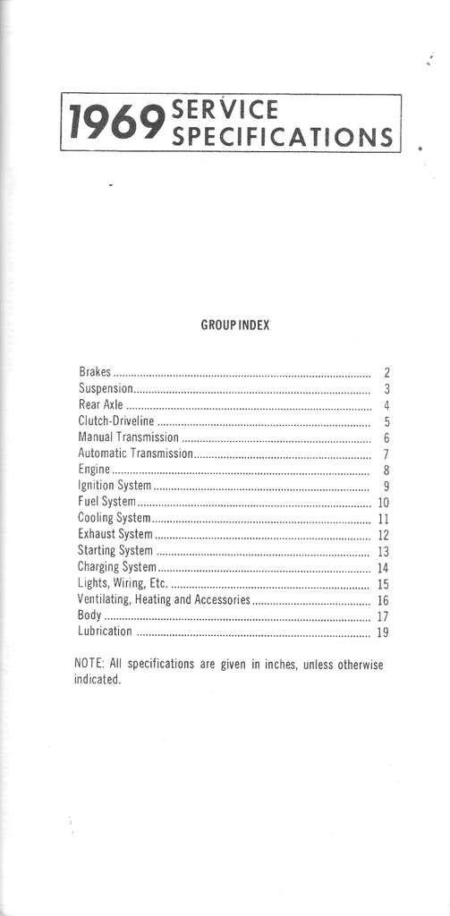 1969 Ford Truck Factory Service Specifications Manual, All Models