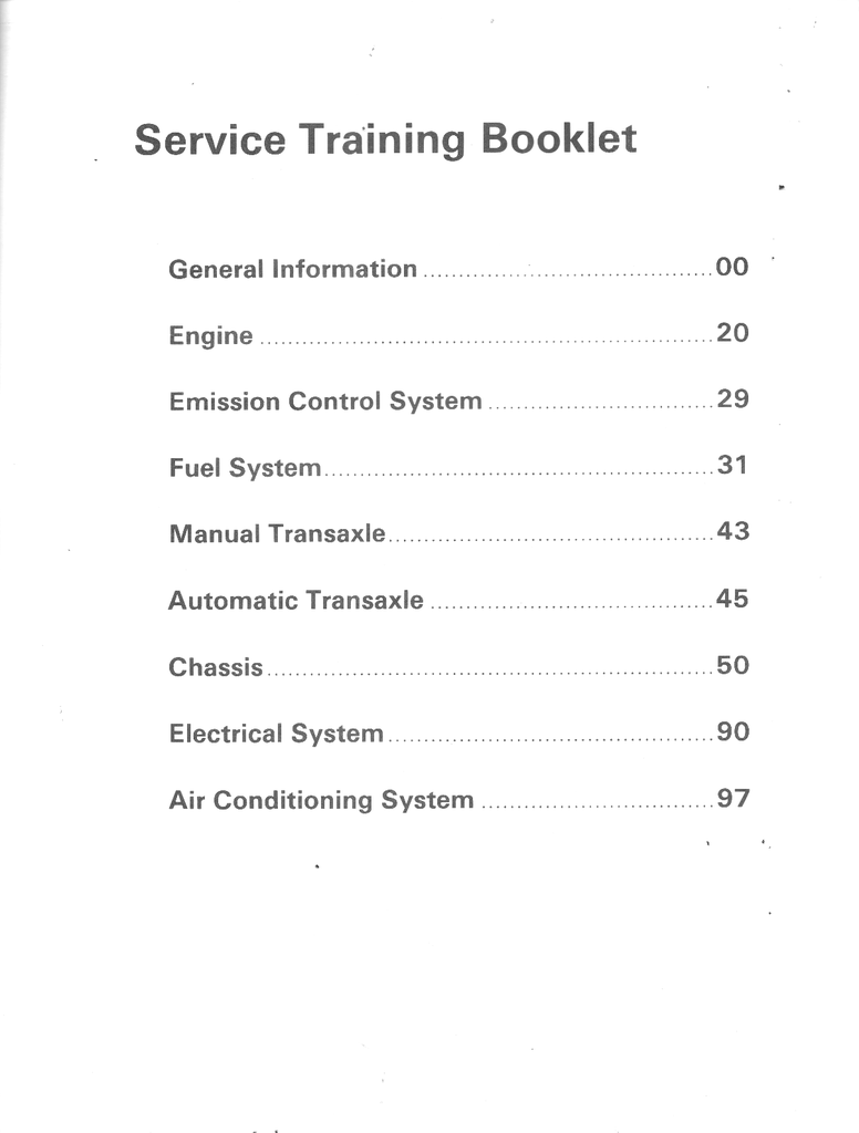 1990 Hyundai Excel Factory New Model Technical Information Guide