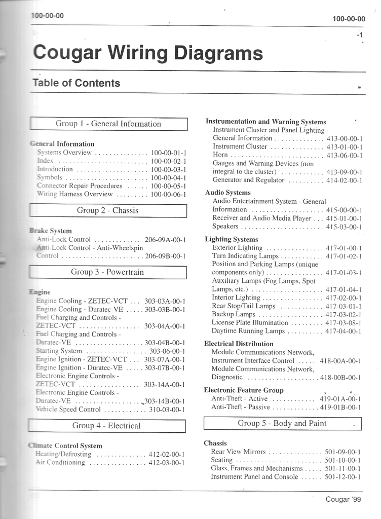 1999 Ford Mercury Cougar Factory Electrical Vacuum Wiring Diagrams Manual