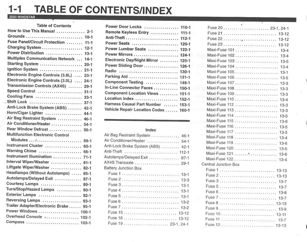 2000 Ford Windstar Factory Electrical Wiring Diagrams Manual
