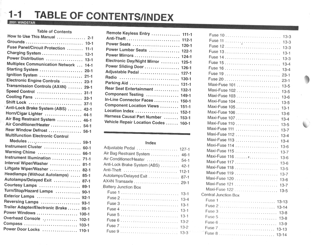 2001 Ford Windstar Factory Electrical Wiring Diagrams Manual