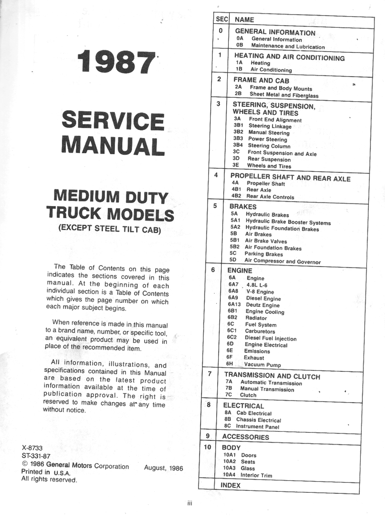 1987 GMC Medium Duty Truck Factory OEM Shop Service Repair Manual