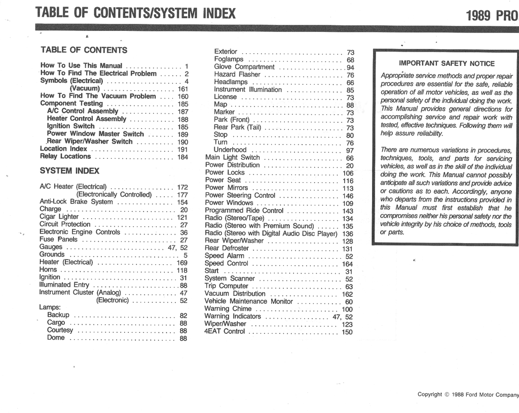 1989 Ford Probe Electrical & Vacuum Troubleshooting Wiring Diagrams Shop Service Repair Manual EVTM