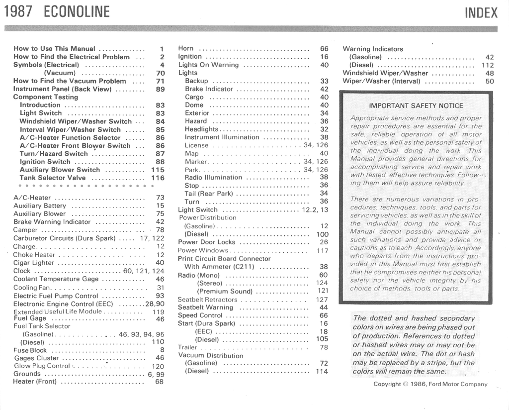 1987 Ford Econoline Van & Club Wagon Factory Electrical Troubleshooting Wiring Diagrams Manual EVTM