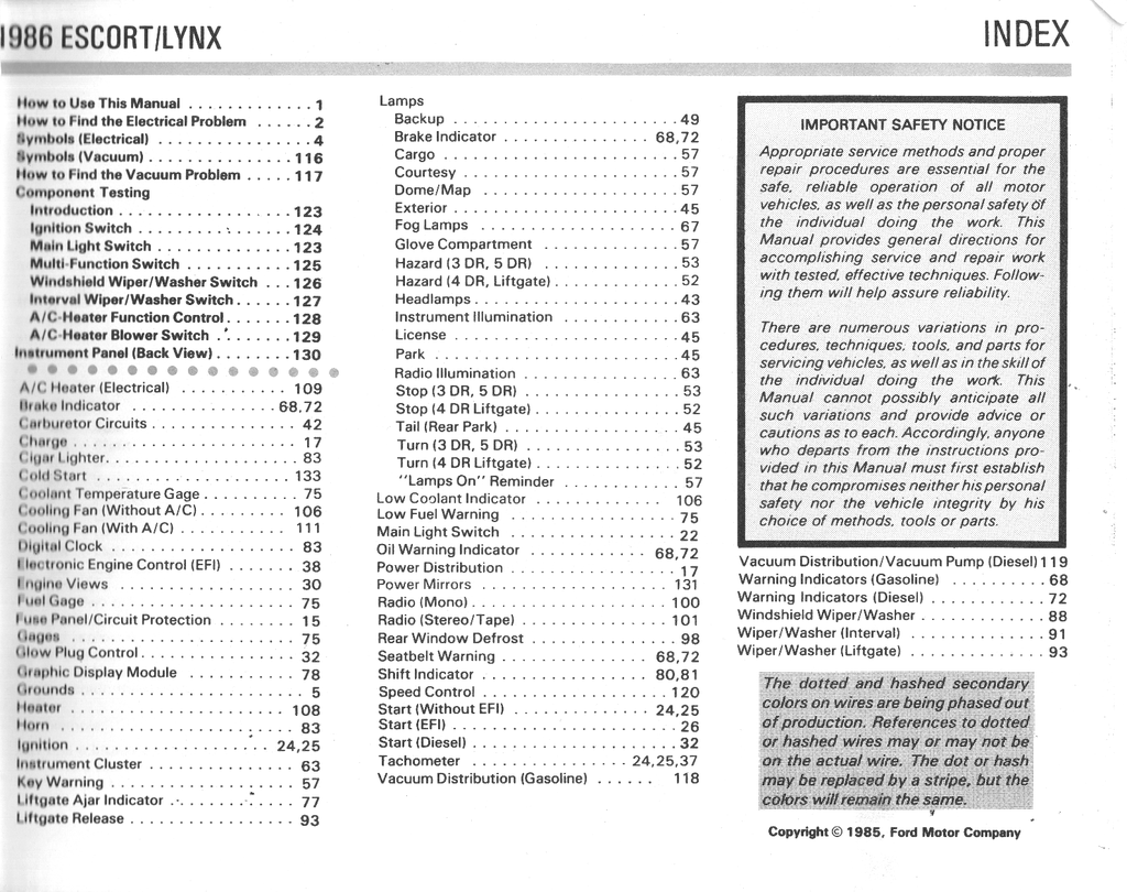 1986 Ford Escort & EXP, Mercury Lynx Factory Electrical & Vacuum Troubleshooting Wiring Diagrams Manual EVTM