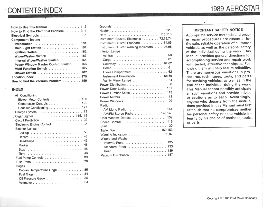 1989 Ford Aerostar Factory Electrical & Vacuum Troubleshooting Wiring Diagrams Manual EVTM
