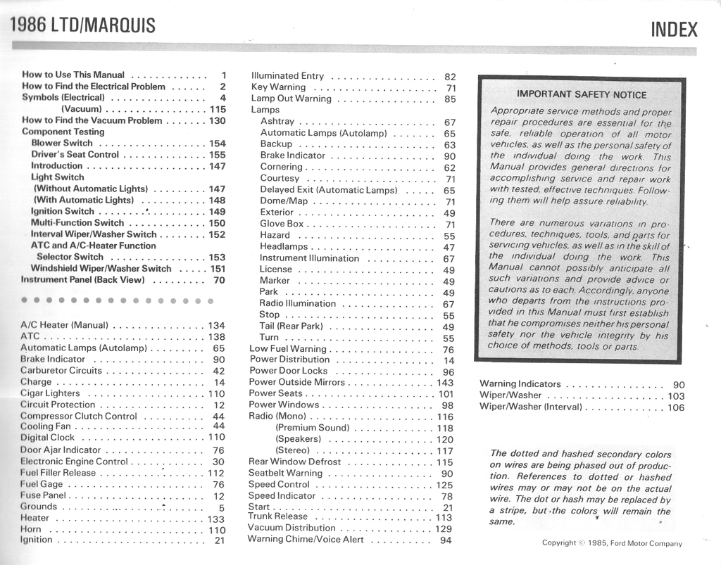 1986 Ford LTD, Mercury Marquis Factory Electrical & Vacuum Troubleshooting Wiring Diagrams Manual EVTM