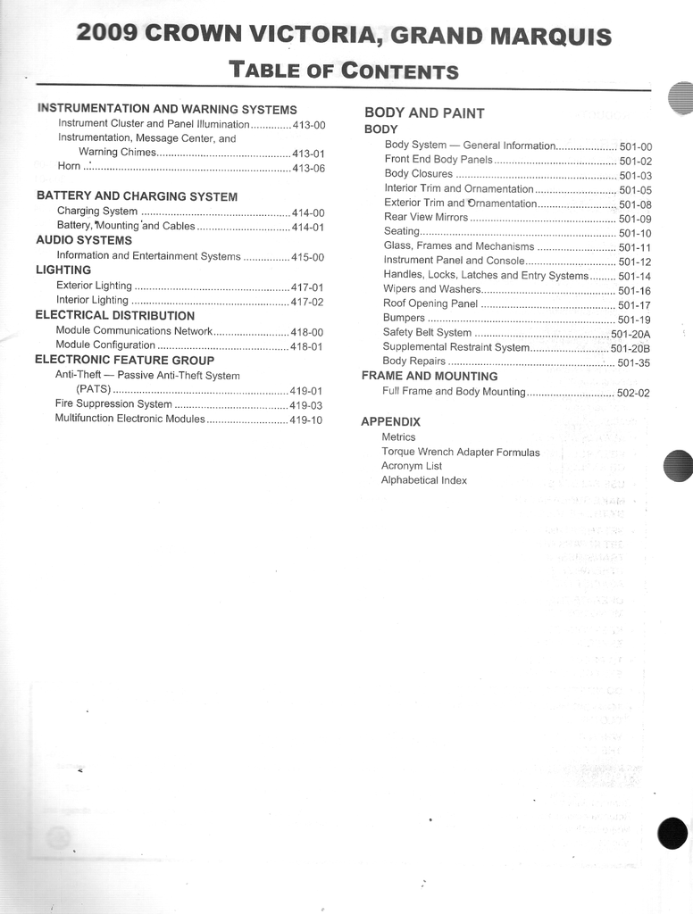 2009 Ford Crown Victoria, Mercury Grand Marquis Factory Workshop Service Manual