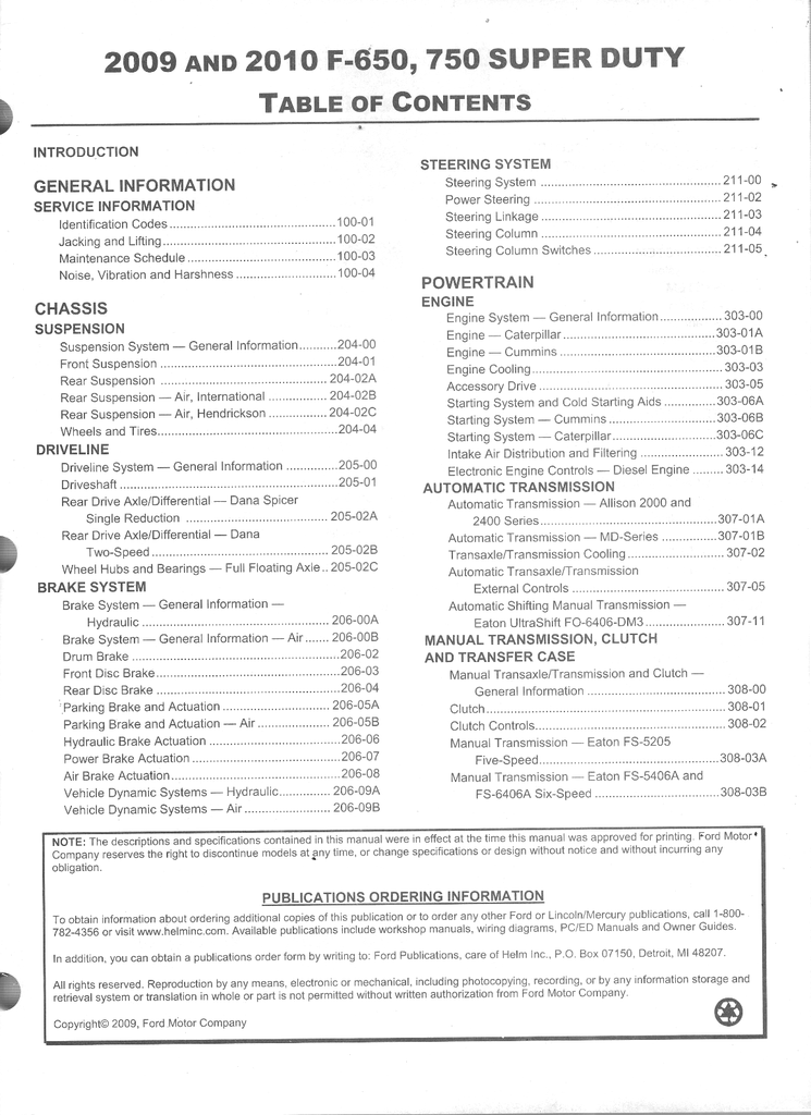 2009/2010 Ford F-650, F-750 Super Duty Factory Workshop Service Manual