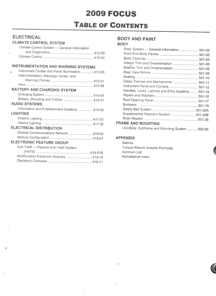 2009 Ford Focus Factory Workshop Service Manual