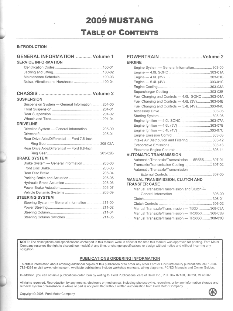2009 Ford Mustang Factory Workshop Service Manual Set