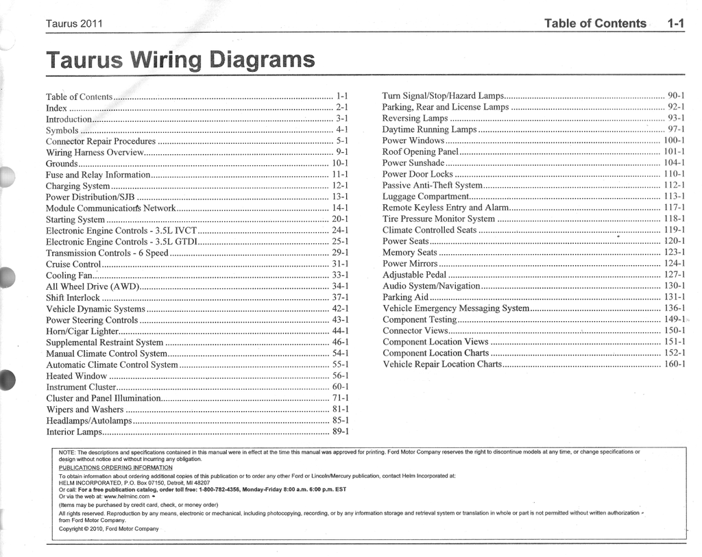 2011 Ford Taurus Factory Electrical Wiring Diagrams Manual